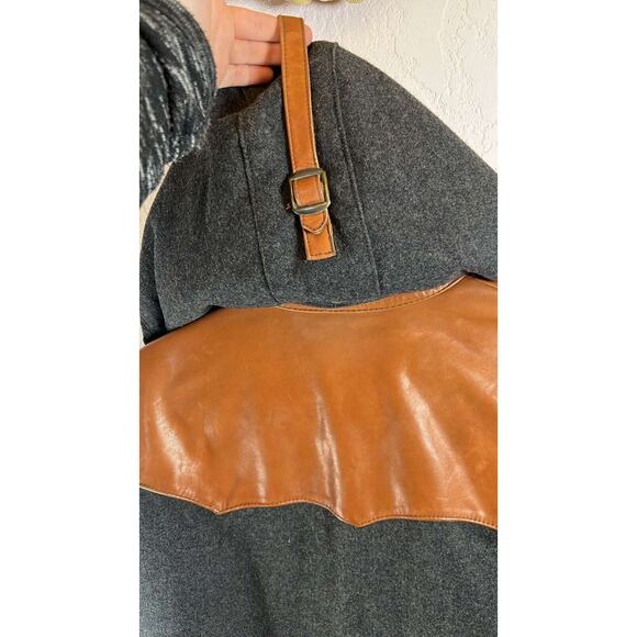 Vintage 90s LEFA Wool Leather Shooting Hunter Jacket Lace Sides Front Gray XL - Picture 5 of 8